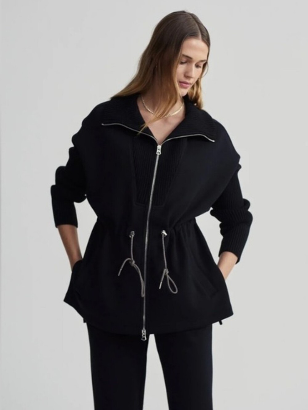 💜 VARLEY Palen Longline Zipthrough Black Knit Sweatshirt Doublesoft